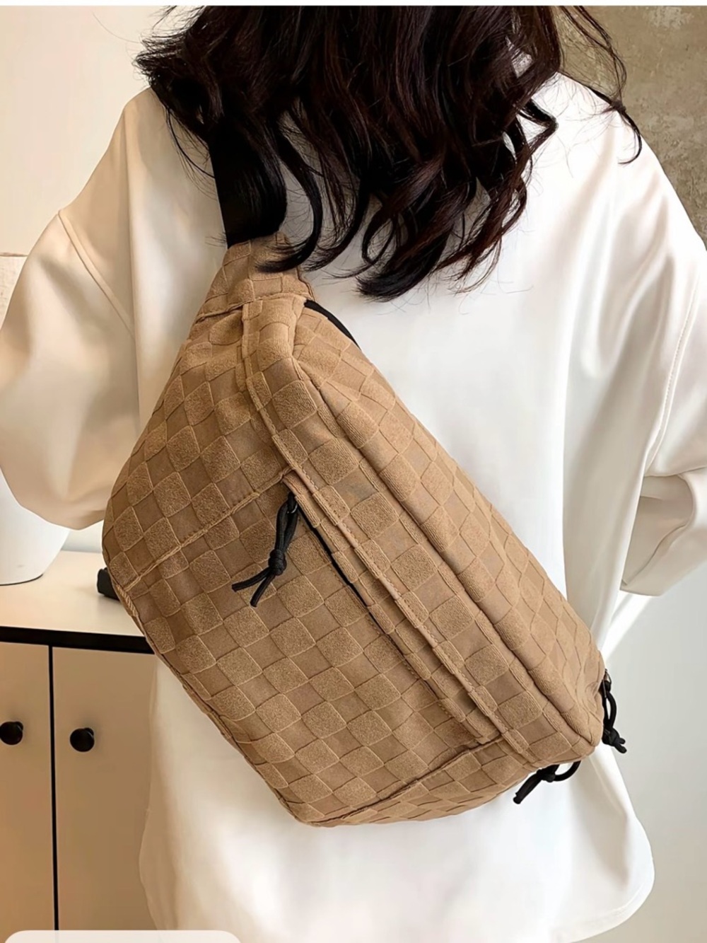 Woven Crossbody Sling Bag - Tan